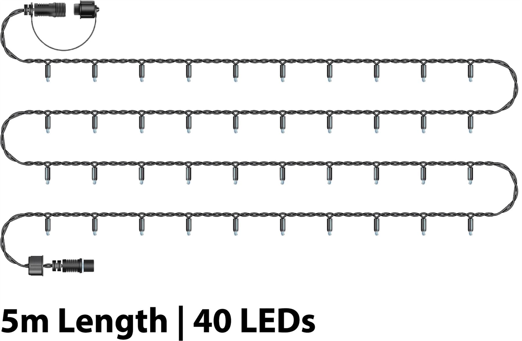 5m Easy-Connect Warm White 40 LED String Lights With Interconnectable Black Rubber Cable