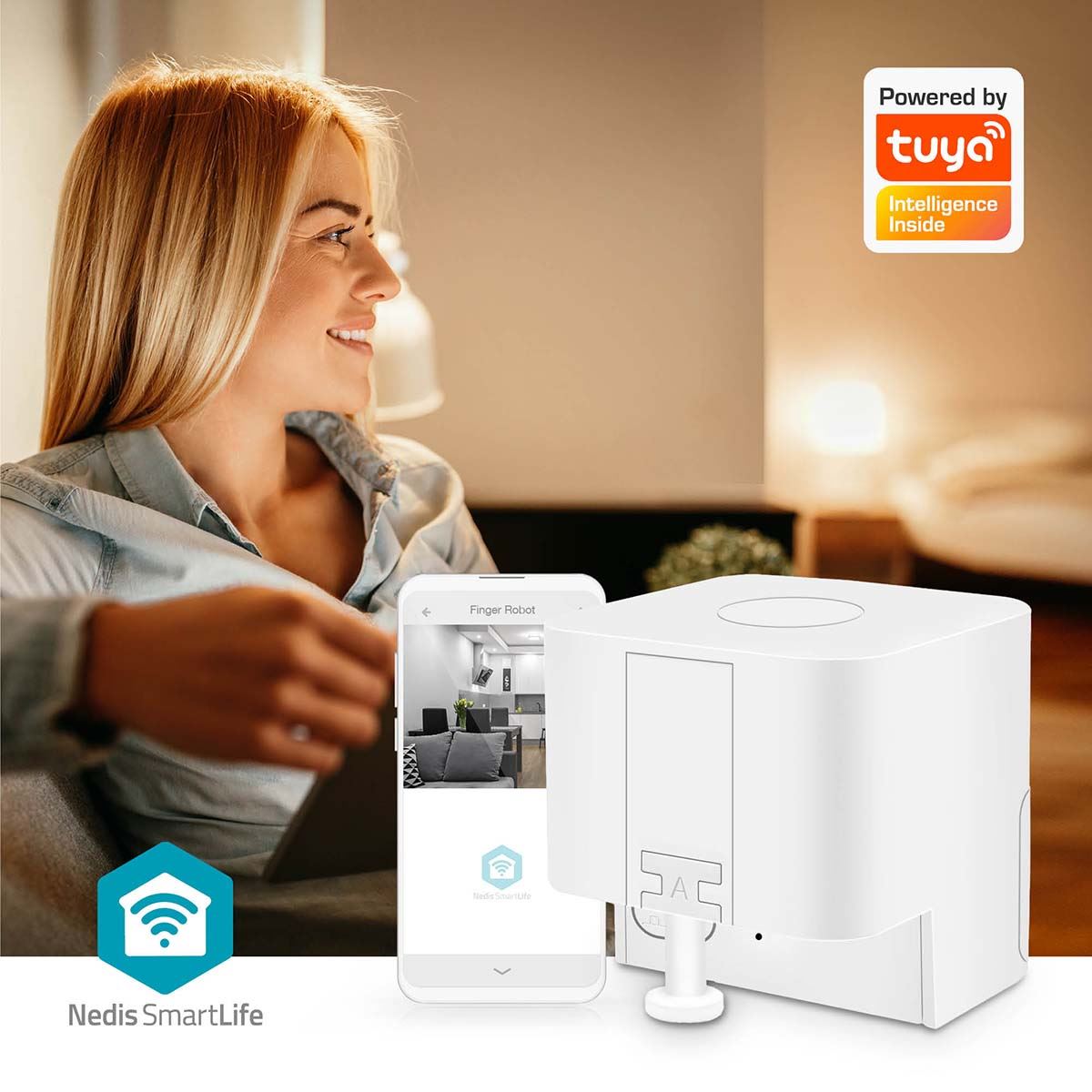 Nedis Smart Switch Bluetooth Button Pusher Fingerbot for Automatic Light Switch, Timer, App & Voice Remote Control, Compatible with Google Home and Amazon Alexa