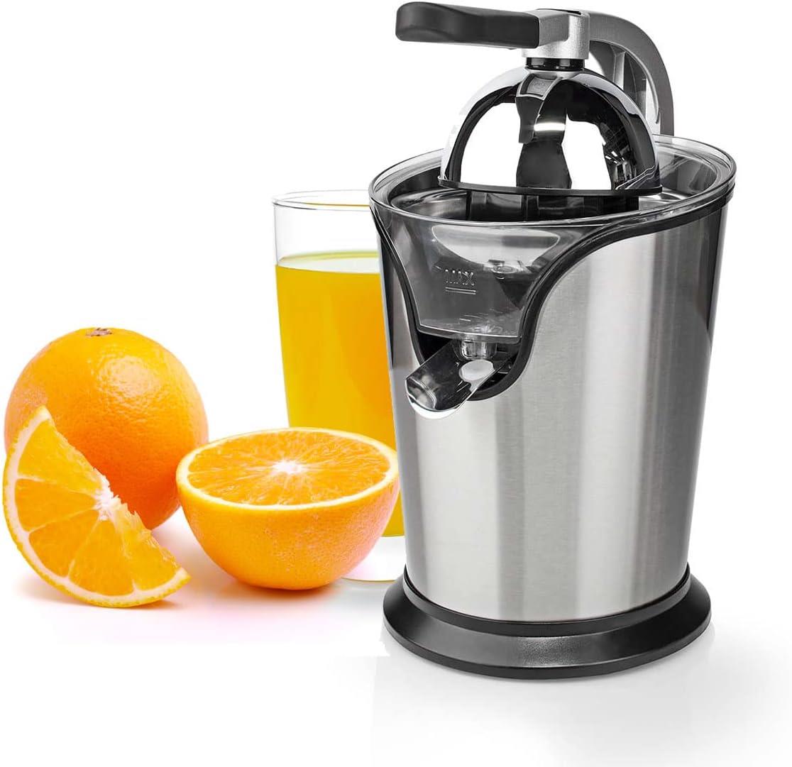 Nedis Electric Citrus Press Juicer Squeezer, 100W Motor, with 2 x Interchangeable Cones, and Anti-Drip Easy Pour Spout