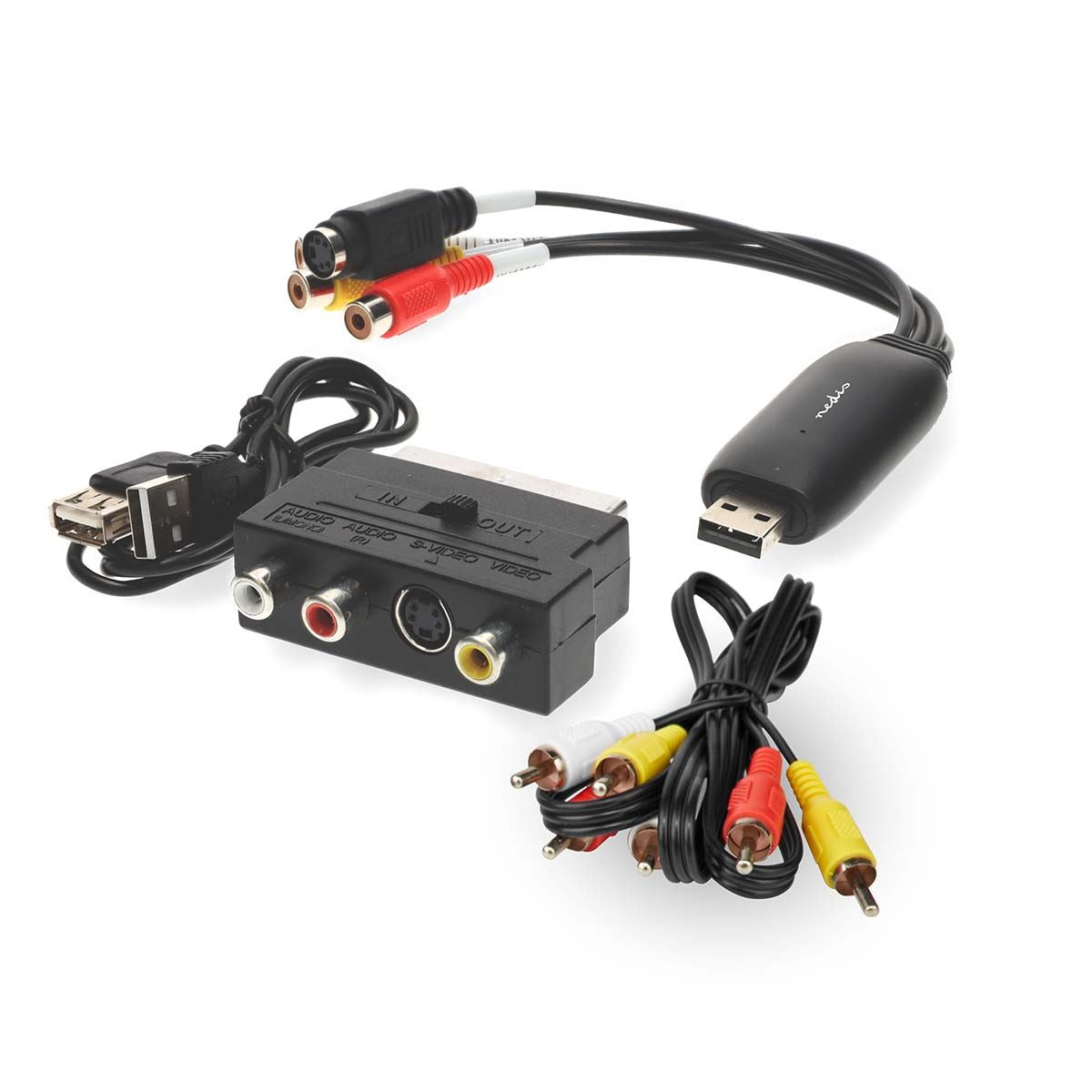 Nedis USB 2.0 Video Grabber Capture, RCA to USB Audio Video Converter with Extension Cord, Convert VHS Mini DV Hi8 DVD VCR to Digital Converter