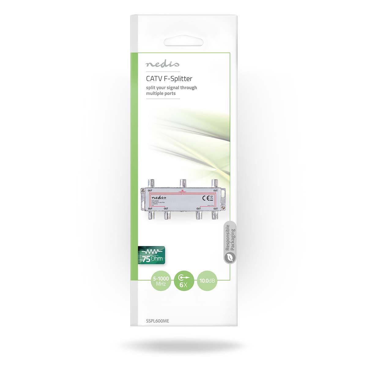 Nedis CATV Splitter | 5 - 1000 MHz | Insertion loss: 10.0 dB | Number of outputs: 6 | 75 Ohm | Zinc