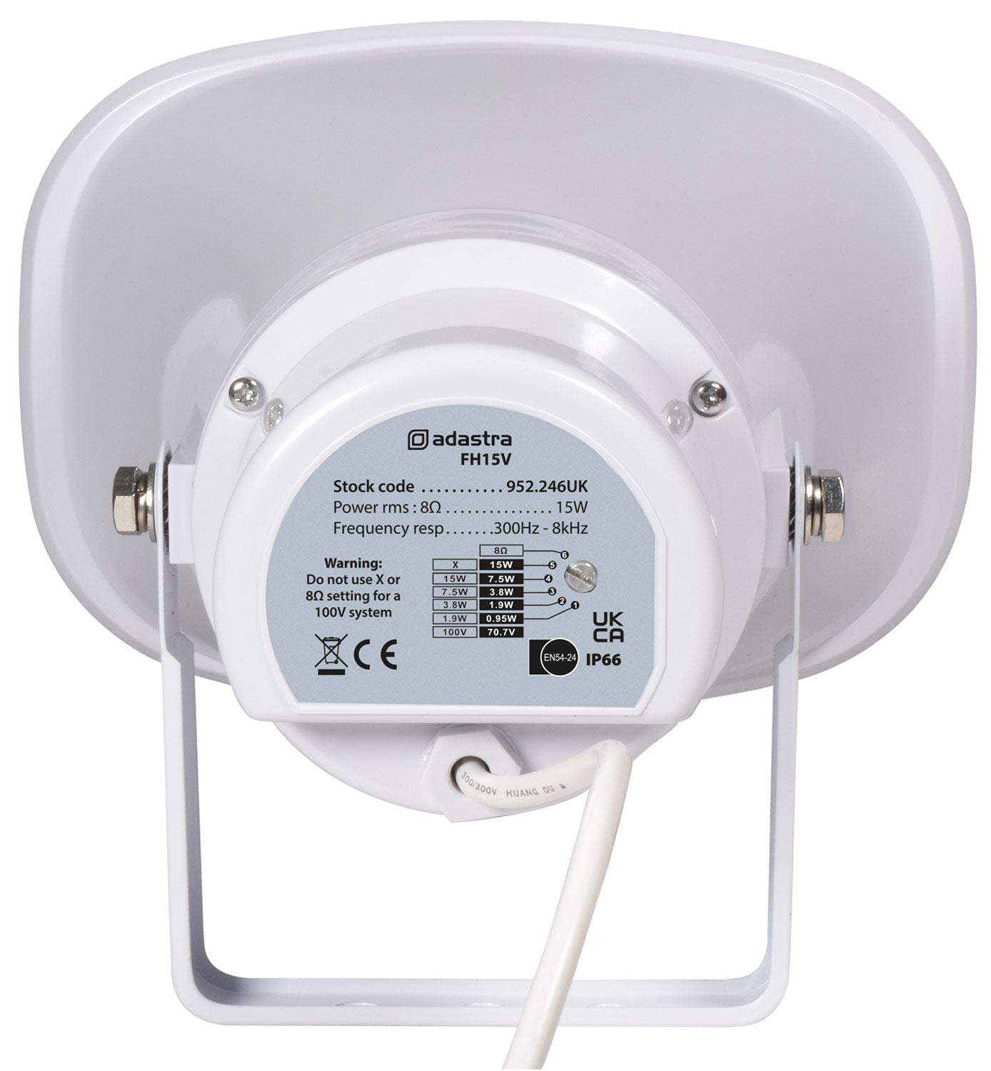 Adastra FH15V Weatherproof Horn Speaker EN54 100V - 15W IP66