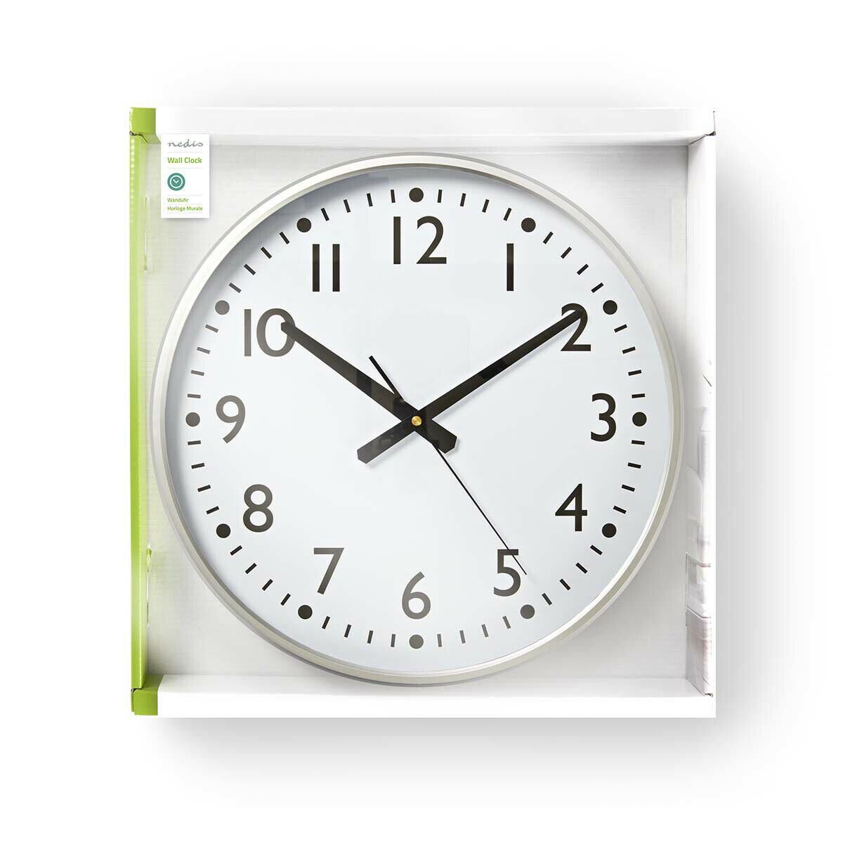 Nedis 38cm Large Wall Clock with Easy Read Numbers, Battery Powered - White