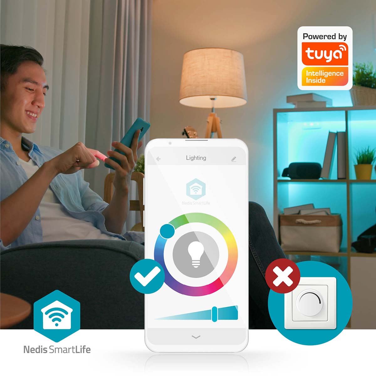 Nedis SmartLife Wi-Fi Ceiling Lamp, Ultra-Thin 29 cm LED, RGB + 2700-6500K, App & Voice Control, Schedule & Scene Settings, Ideal for Bedrooms, Hallways, Corridors, Compatible with Alexa & Google Home