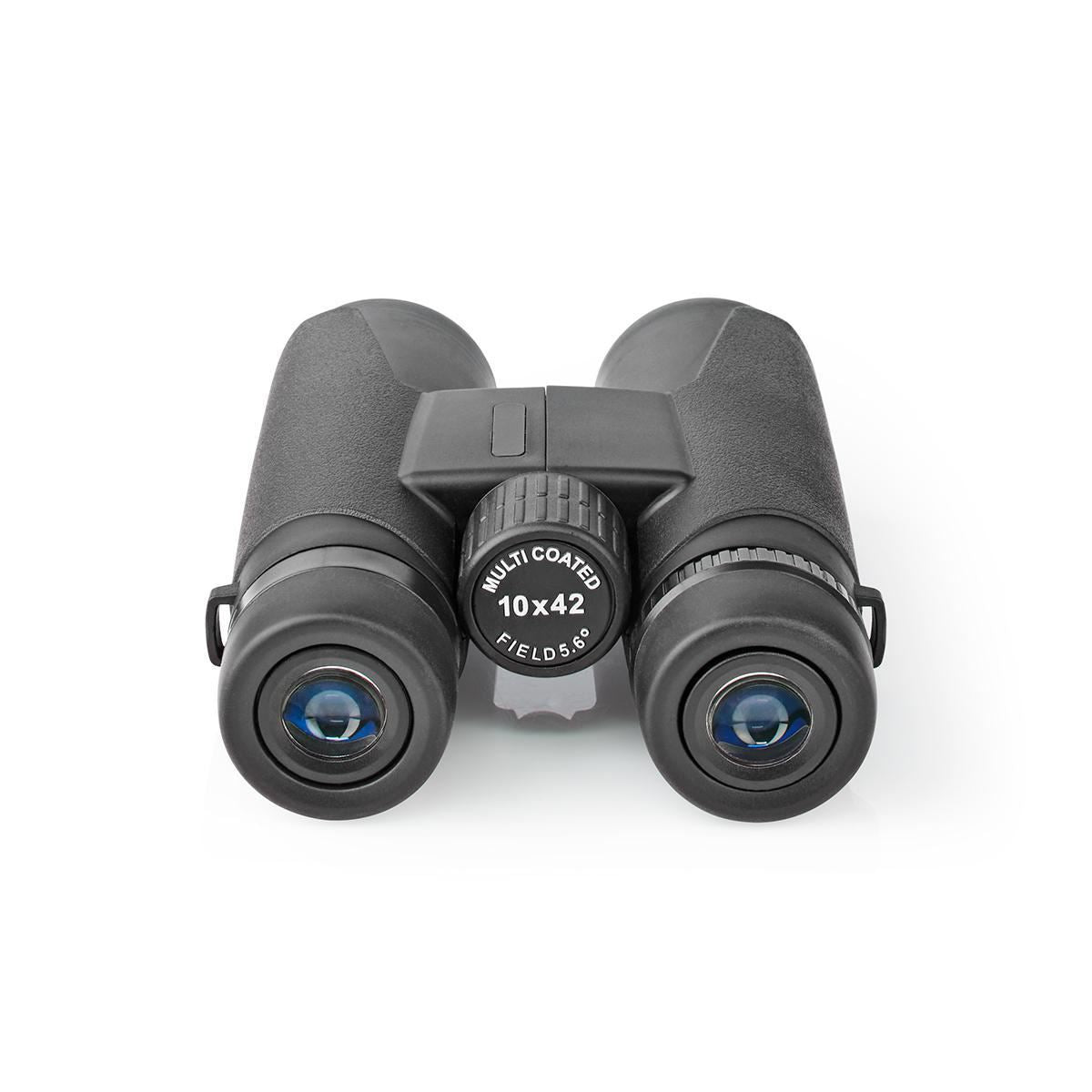 Nedis Binoculars 10x42 Roof Prism, Lightweight Travel Model with Rubber Grip, Dioptric Correction & 12mm Eye Relief for Spectacle Wearers, Black, Blue Lens