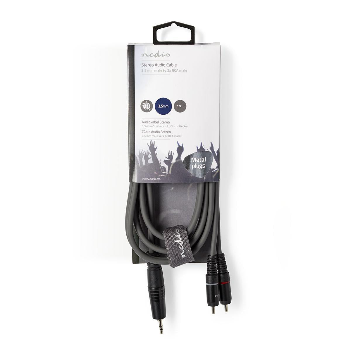 Nedis Stereo Audio Cable | 3.5 mm Male | 2x RCA Male | Nickel Plated | 1.50 m | Round | Dark Grey | Carton Sleeve