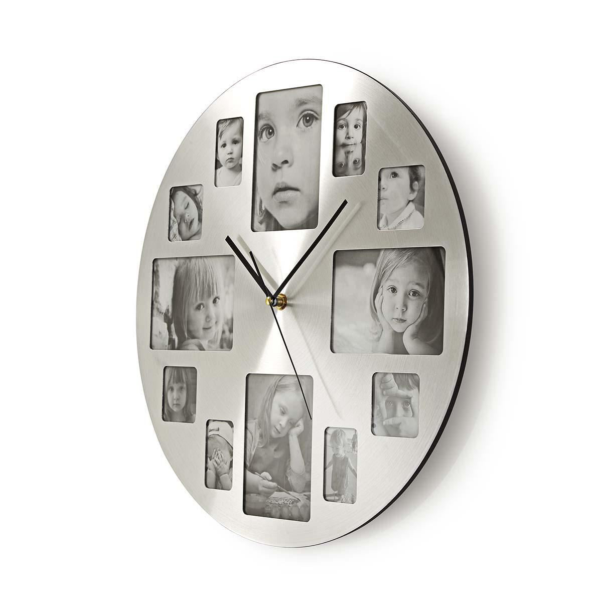 Nedis 40cm Picture Frame (Personalise) Wall Clock, Battery Powered -  Stainless Steel / Silver