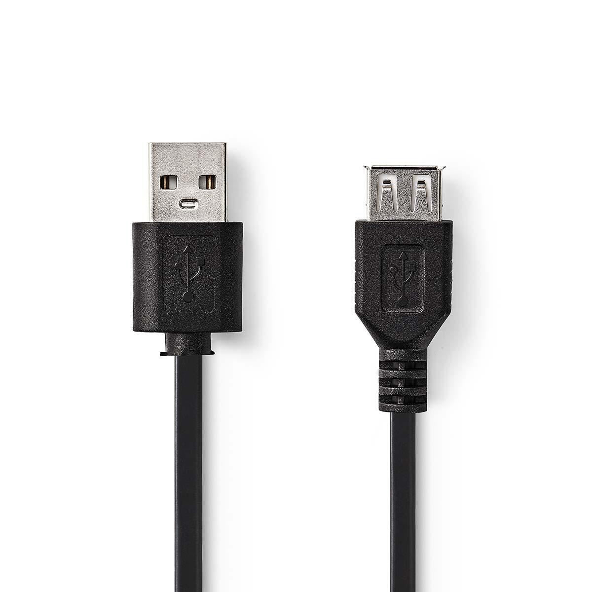 Nedis USB Cable | USB 2.0 | USB-A Male | USB-A Female | 5.5 W | 480 Mbps | Nickel Plated | 2.00 m | Round | PVC | Black