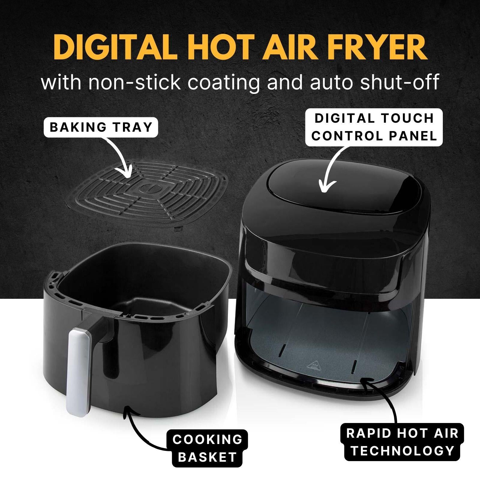 Nedis 7.2L Hot Air Fryer XXL for Healthy Low Fat Cooking, with Adjustable Temperature, Digital Display Control, 8 Presets and 60 Minute Timer, 1800W - Black