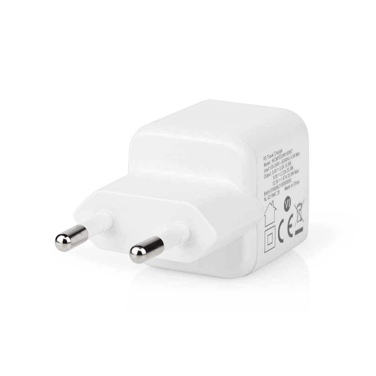 Nedis EU Euro Travel Wall Charger | 20 W | PD3.0 20W | Quick charge feature | 1.67 / 2.22 / 3.0 A | Number of outputs: 1 | USB-C™ | Automatic Voltage Selection | White