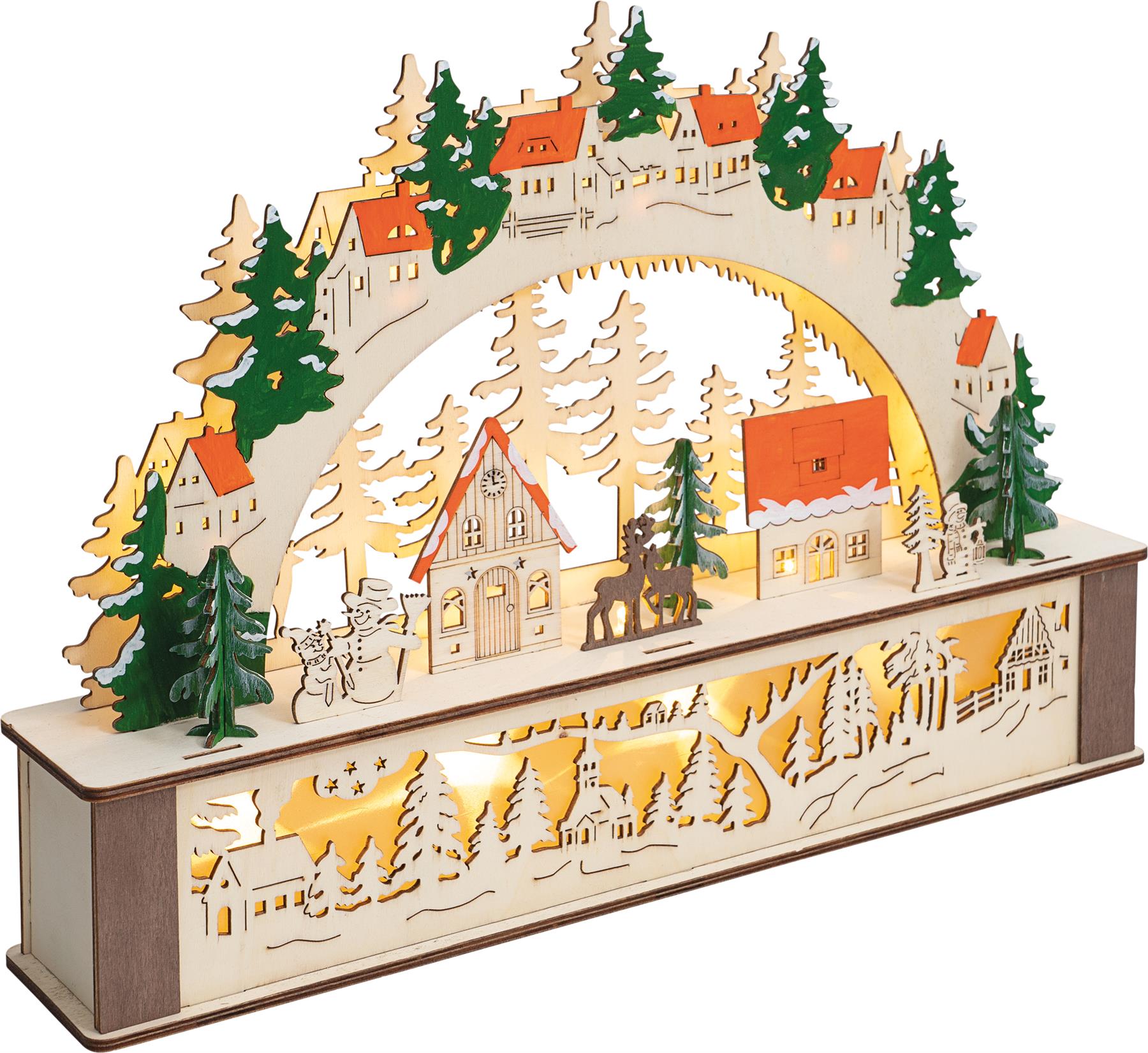 Wooden Christmas LED Light Arch Decoration with Festive Reindeer Village Scene