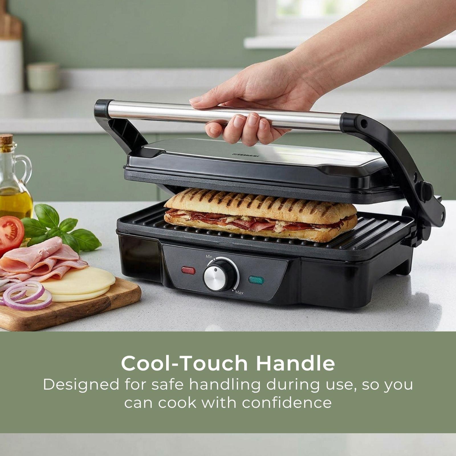 MELISSA 2-in-1 Electric Panini Press & Grill, Fold-Out, 1600W with Non-Stick Reversible Plates, Adjustable Temperature Control & Drip Tray
