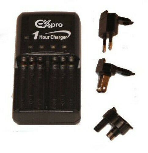 Ex-Pro Ultra Fast 1 Hour Battery Worldwide Travel Charger for AA, AAA Batteries.