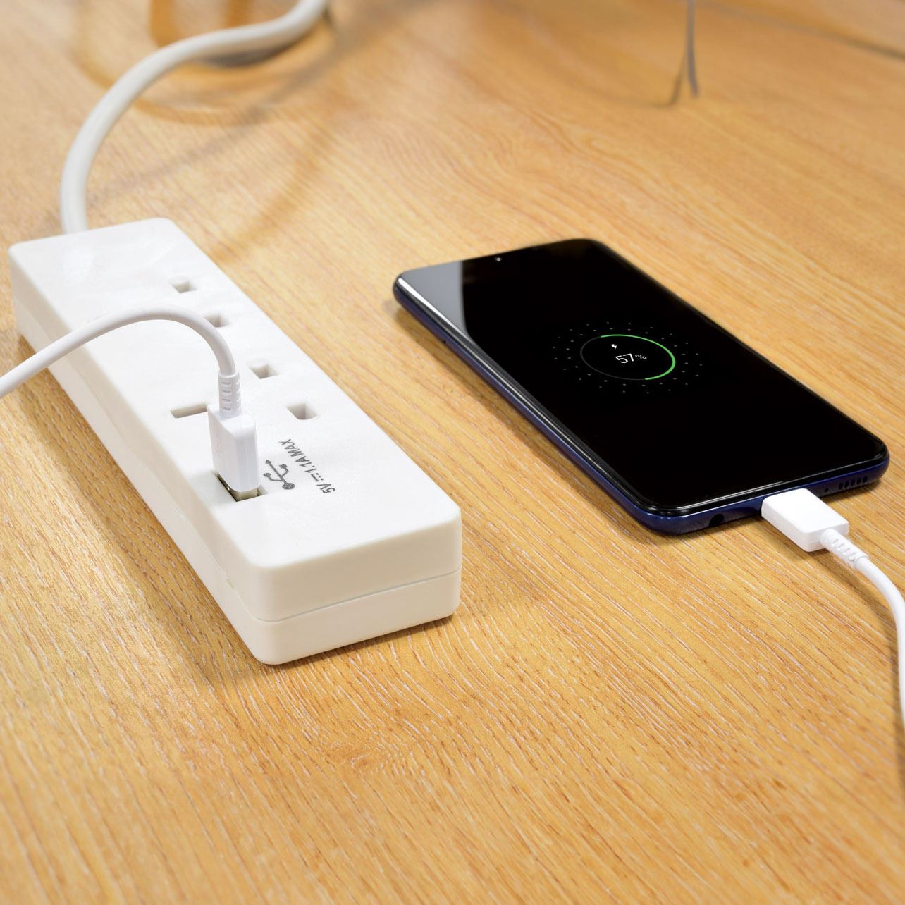 2m Desktop Mains Extension 2 Gang with USB Charger Port - White