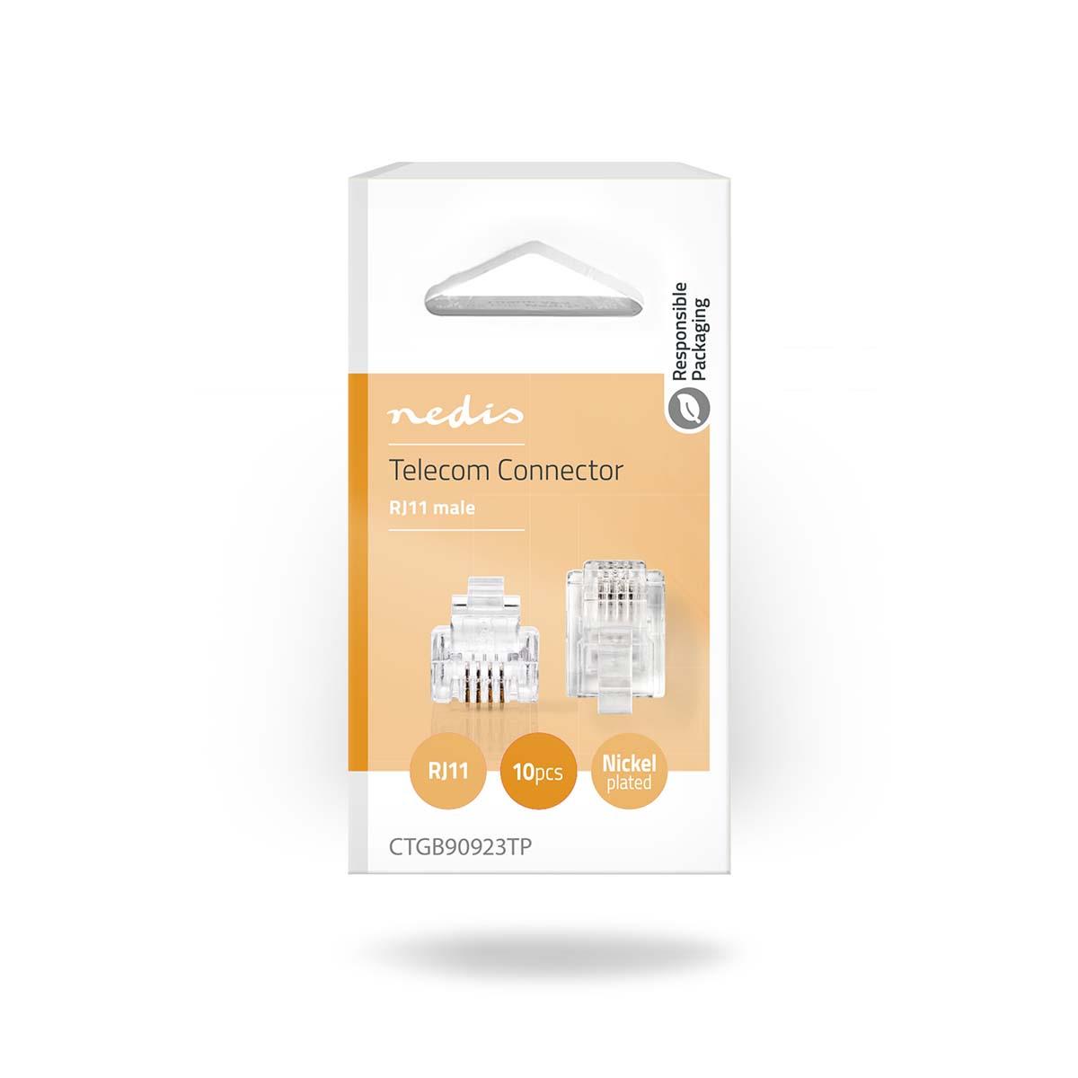 Nedis Telecom Connector | Connector type: RJ11 | Straight | Plating: Gold Plated | PVC | Transparent