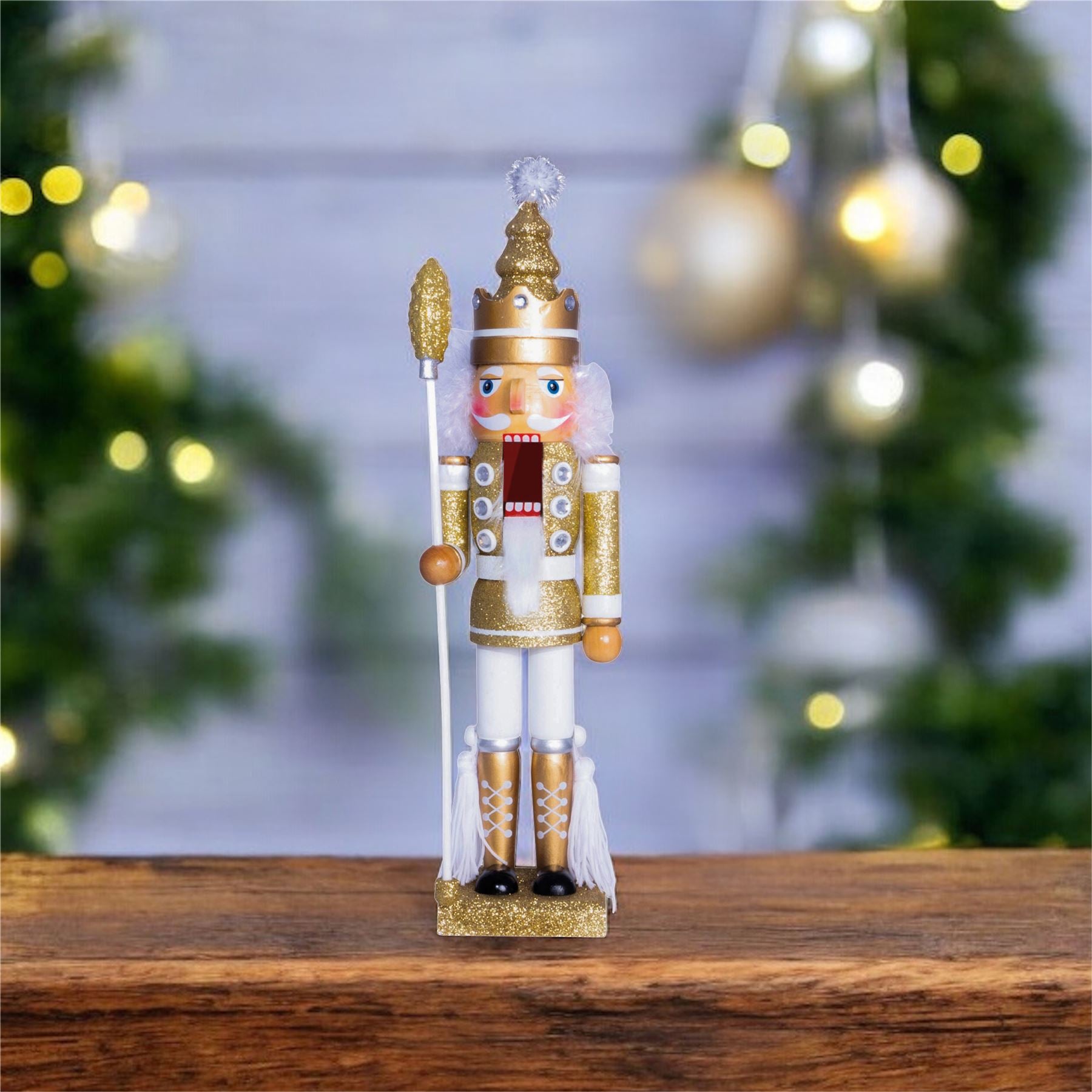 40cm Traditional Christmas Nutcracker Wooden Soldier Decoration Gold and White