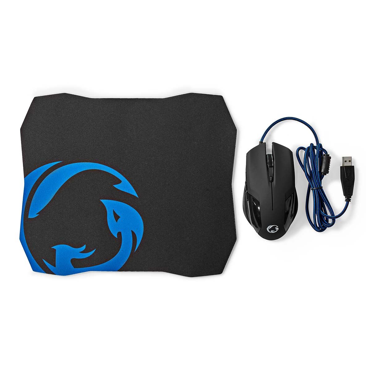 Nedis Gaming Mouse & Mouse Pad Set | Wired | 1200 / 2400 / 4800 / 7200 dpi | Adjustable DPI | Number of buttons: 6 | Right-Handed | 1.50 m | Without Lighting
