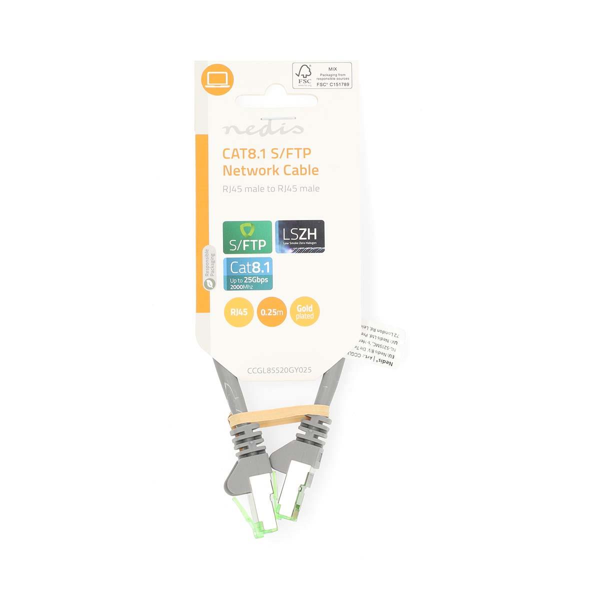 Nedis Cat 8.1 Network Cable | S/FTP | RJ45 Male | RJ45 Male | 0.25 m | Round | LSZH | Grey | Label