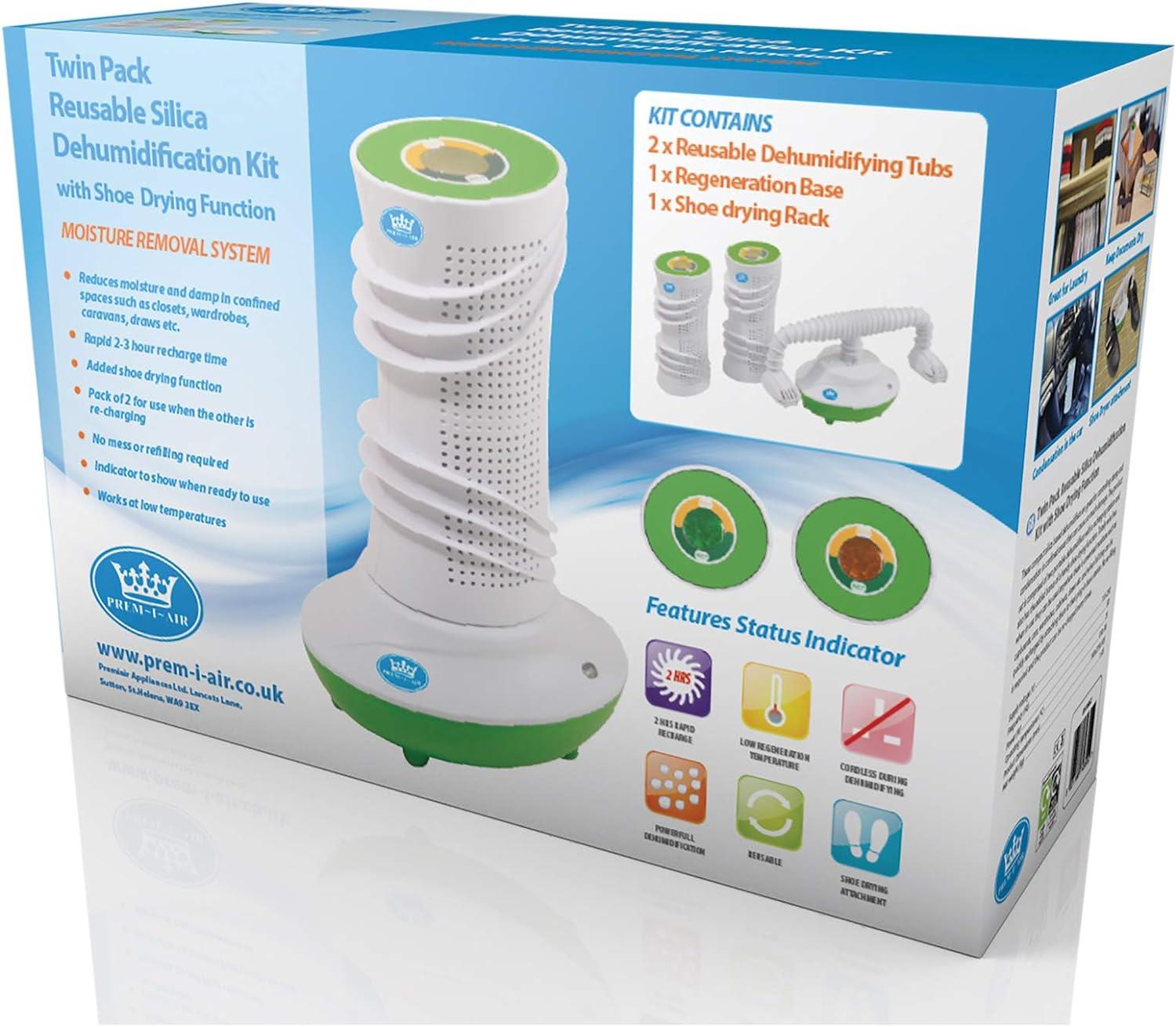 Prem-I-Air Twin Pack Cordless Rechargeable Dehumidifier for Absorbing Moisture Inc Shoe Dryer