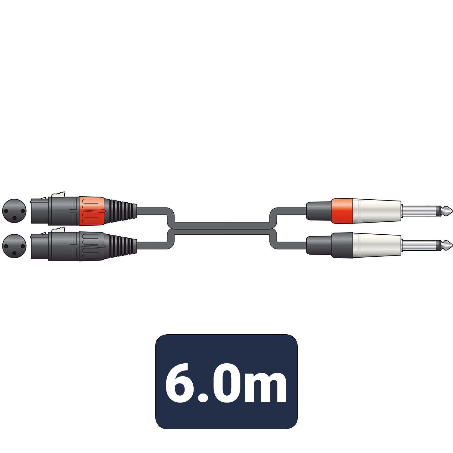 Citronic 6m Classic 2 x Female XLR to 2 x 6.35mm 1/4" Mono Jack Twin Lead / Audio Patch Cable