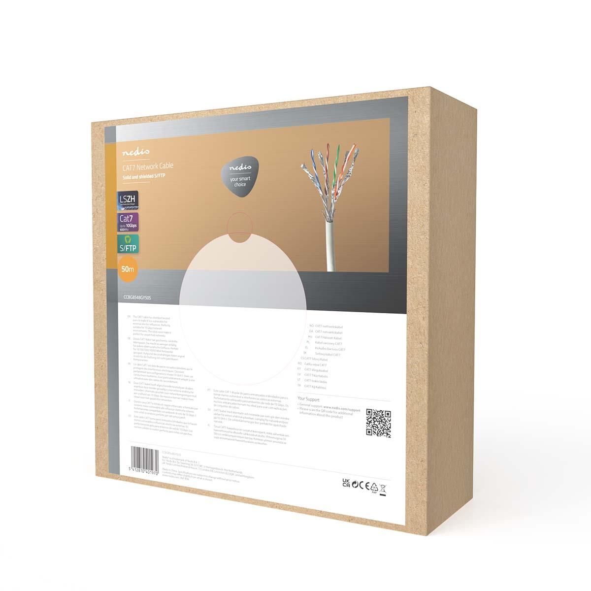 Nedis Network Cable Roll | CAT7 | Solid | S/FTP | Copper | 50.0 m | Indoor | Round | LSZH | Grey | Pull Box