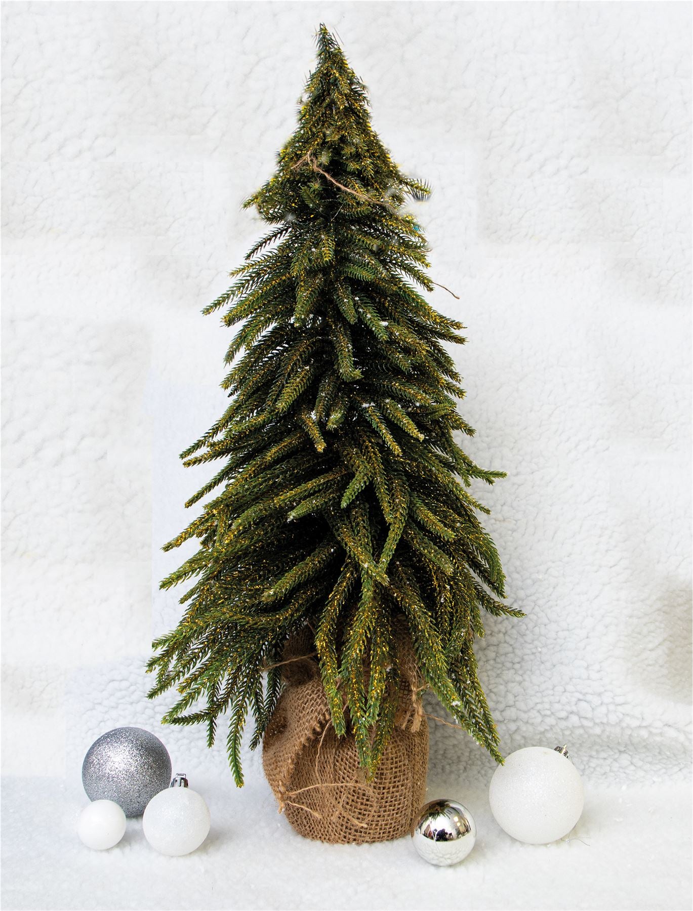 Decorative Gold Finish Mini Artificial Christmas Tree in Hessian Bag - 52cm