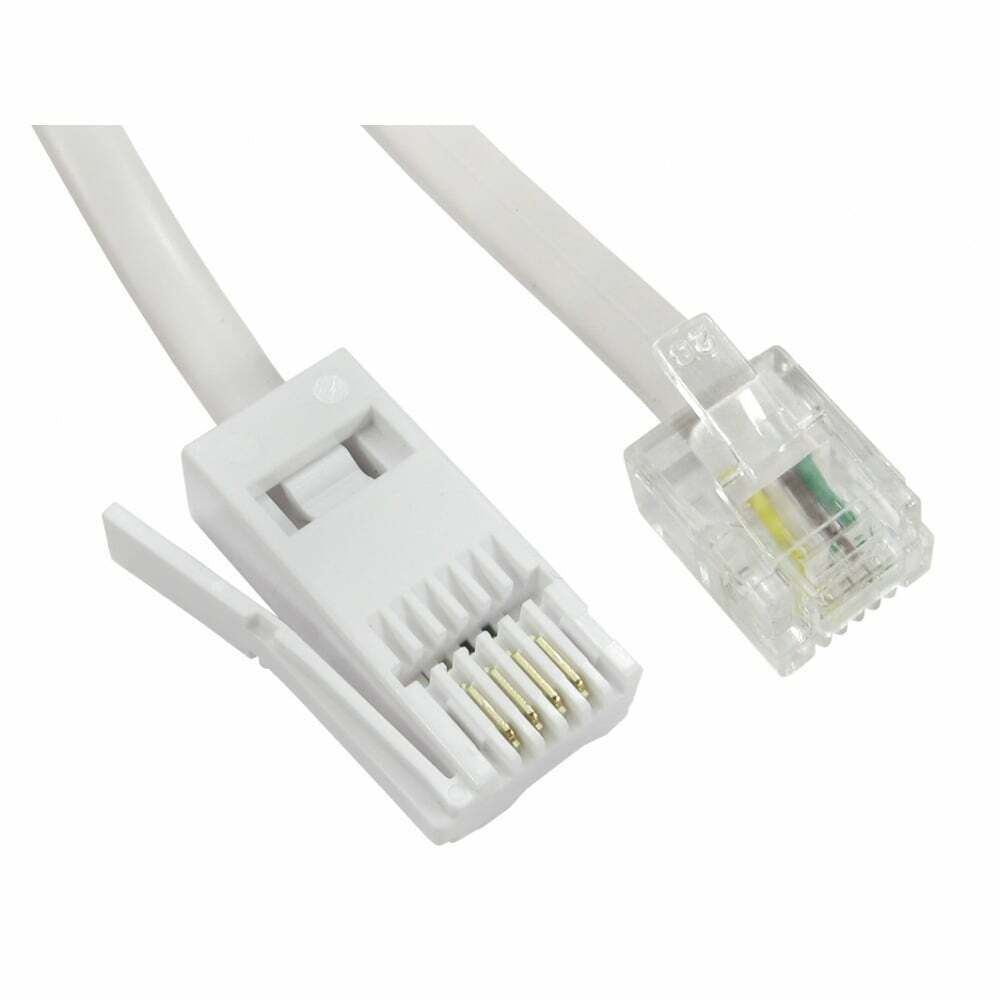 Ex-Pro RJ11 to BT Plug Telephone Line Modem Fax Cable Lead 20m White [Straight 6P4C]