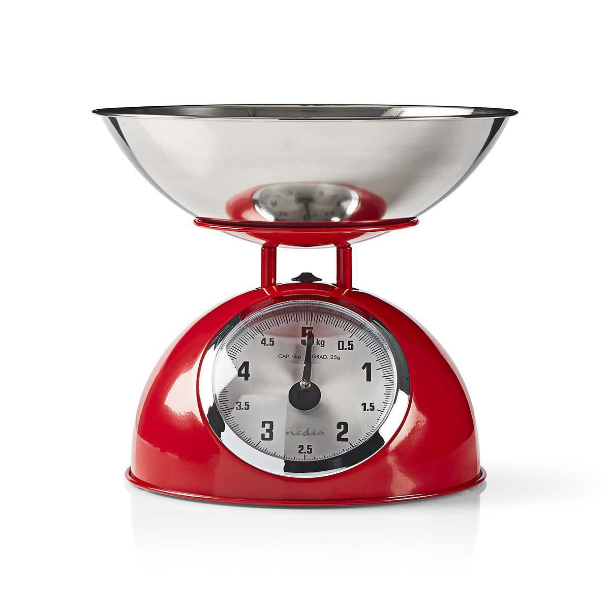 Nedis Retro Traditional Vintage Metal Mechanical Weight Baking 5kg Kitchen Scale Red