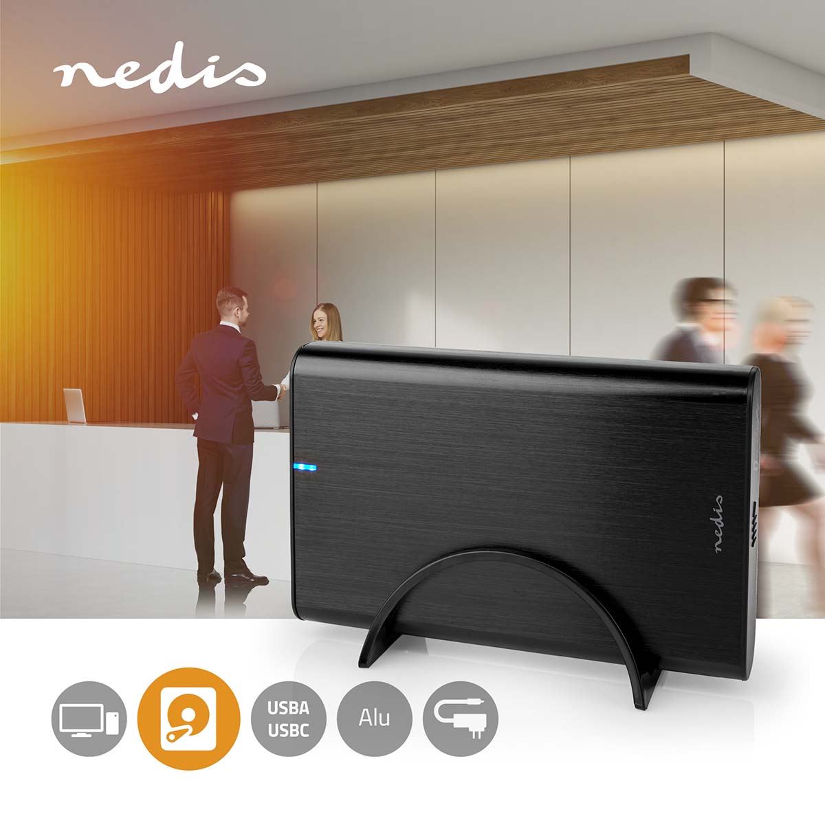 Nedis Hard Disk Enclosure | 3.5 " | USB 3.1 Gen1 | USB Type-A / USB Type-C™ | Notebook / PC | Aluminium
