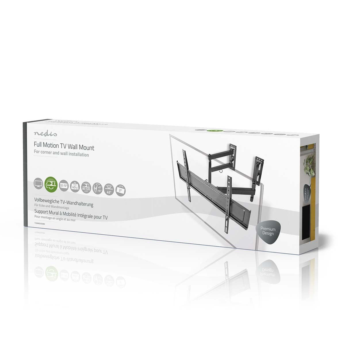 Nedis Full Motion TV Wall Mount | 32 - 70 " | Maximum supported screen weight: 40 kg | Tiltable | Rotatable | Minimum wall distance: 80 mm | Maximum wall distance: 520 mm | 3 Pivot point(s) | Steel | Black