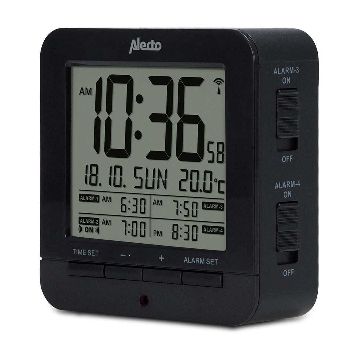 Alecto LCD Easy Read Alarm Clock with Snooze , 4 Alarm Settings and Indoor Thermometer | Black
