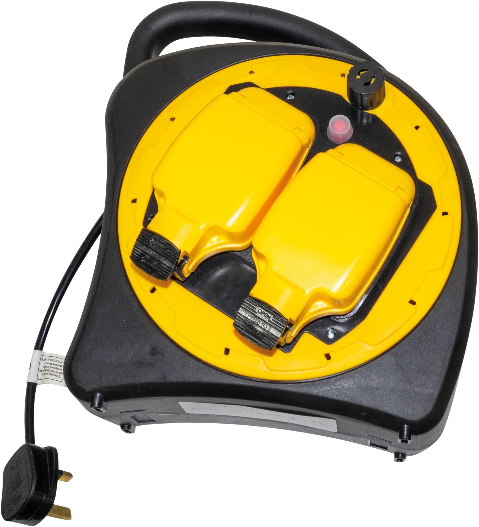 13A 2 Gang Indoor Outdoor Weatherproof Garden Reel Mains Extension 25m Cable IP54 240V Black and Yellow