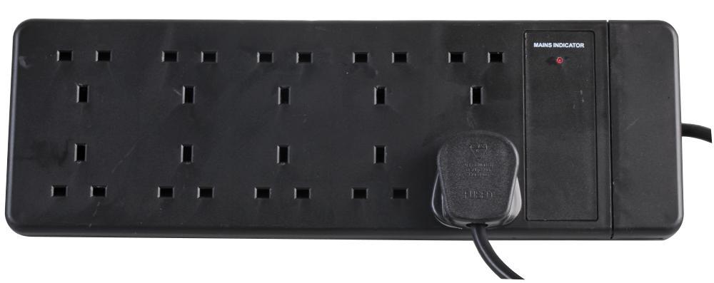 10 Gang 2m Mains Extension Lead Socket 13A - Black