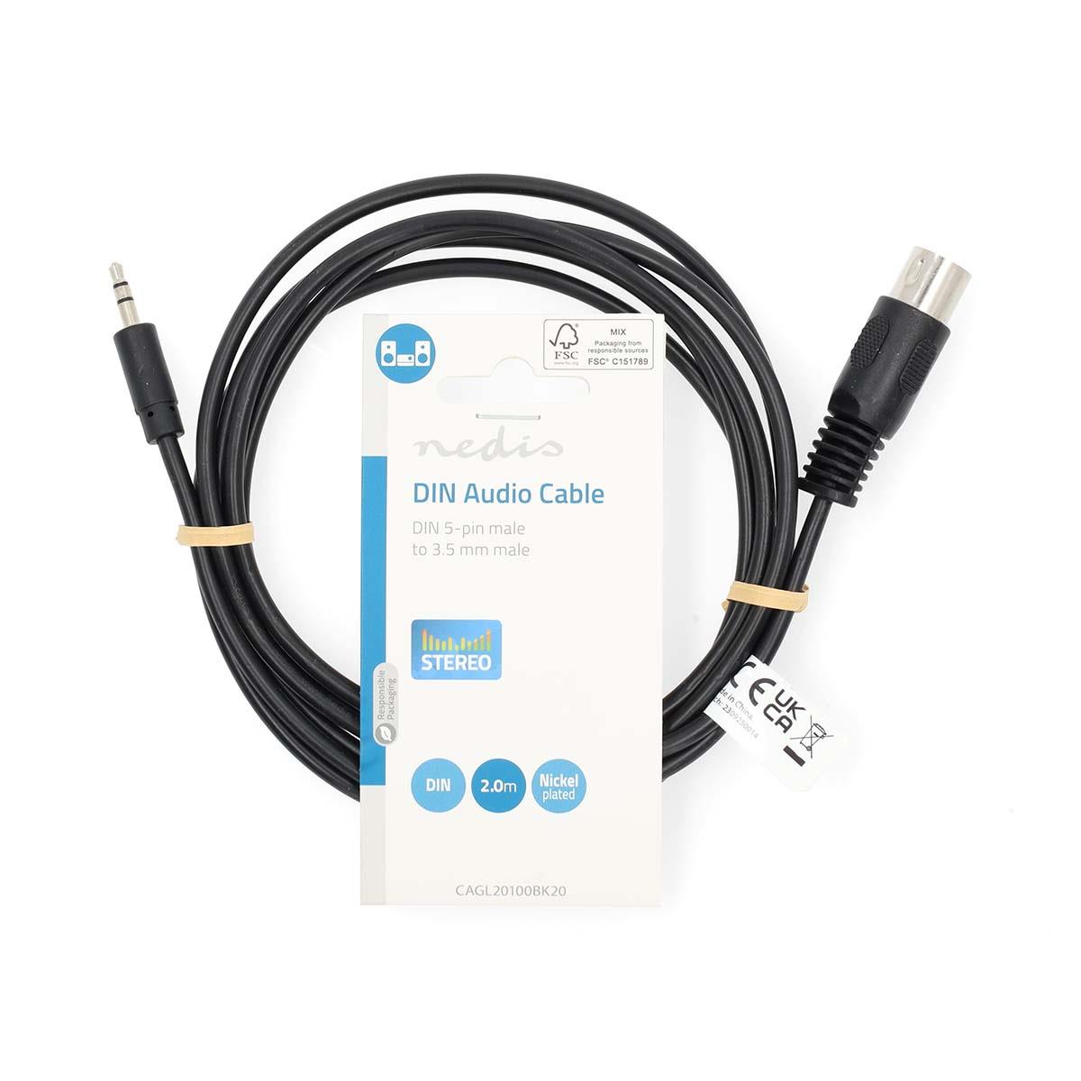 Nedis DIN Audio Cable | DIN 5-Pin Male | 3.5 mm Male | Nickel Plated | 2.00 m | Round | PVC | Black | Label