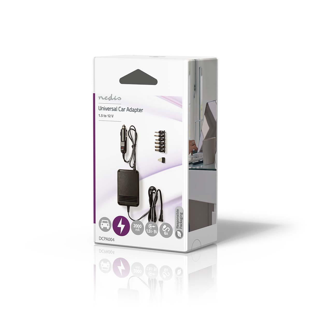 Nedis Universal DC/DC Power Adapter | Car Adapter | 24 W | Input voltage: 12 V DC / 24 V DC | 1.5 / 3 / 4.5 / 6 / 7.5 / 9 / 12 V DC | Maximum output current per port: 2.0 A | Black