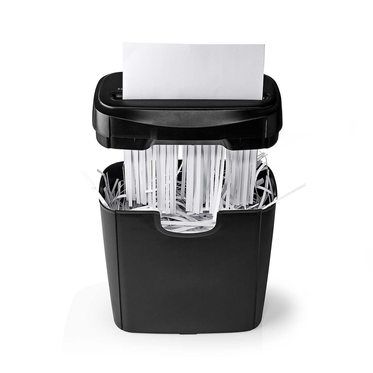 Nedis 6 Sheet Strip Cut Paper Shredder, DIN P-2 Security, Compact Shredder for Home & Small Office Use, Shreds Credit Cards, 10L Bin - Black