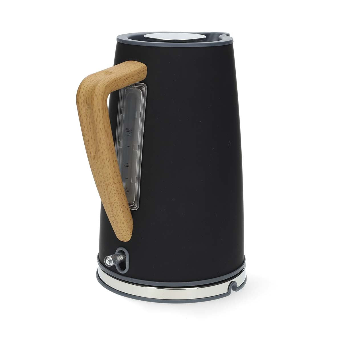 Nedis 1.7L Soft Touch Jug Kettle with Wood Effect Handle, Overheat Protection, Removeable Filter, 2.2KW - Matte Black