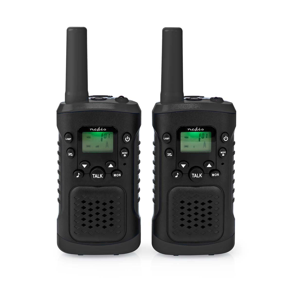 Nedis Walkie Talkies for Adults Long Range Two Way Radios - PMR Walky Talky PTT VOX Easy to Use 8 Ch | Headphone Set| 6km | 3 Hour | Flashlight | Black
