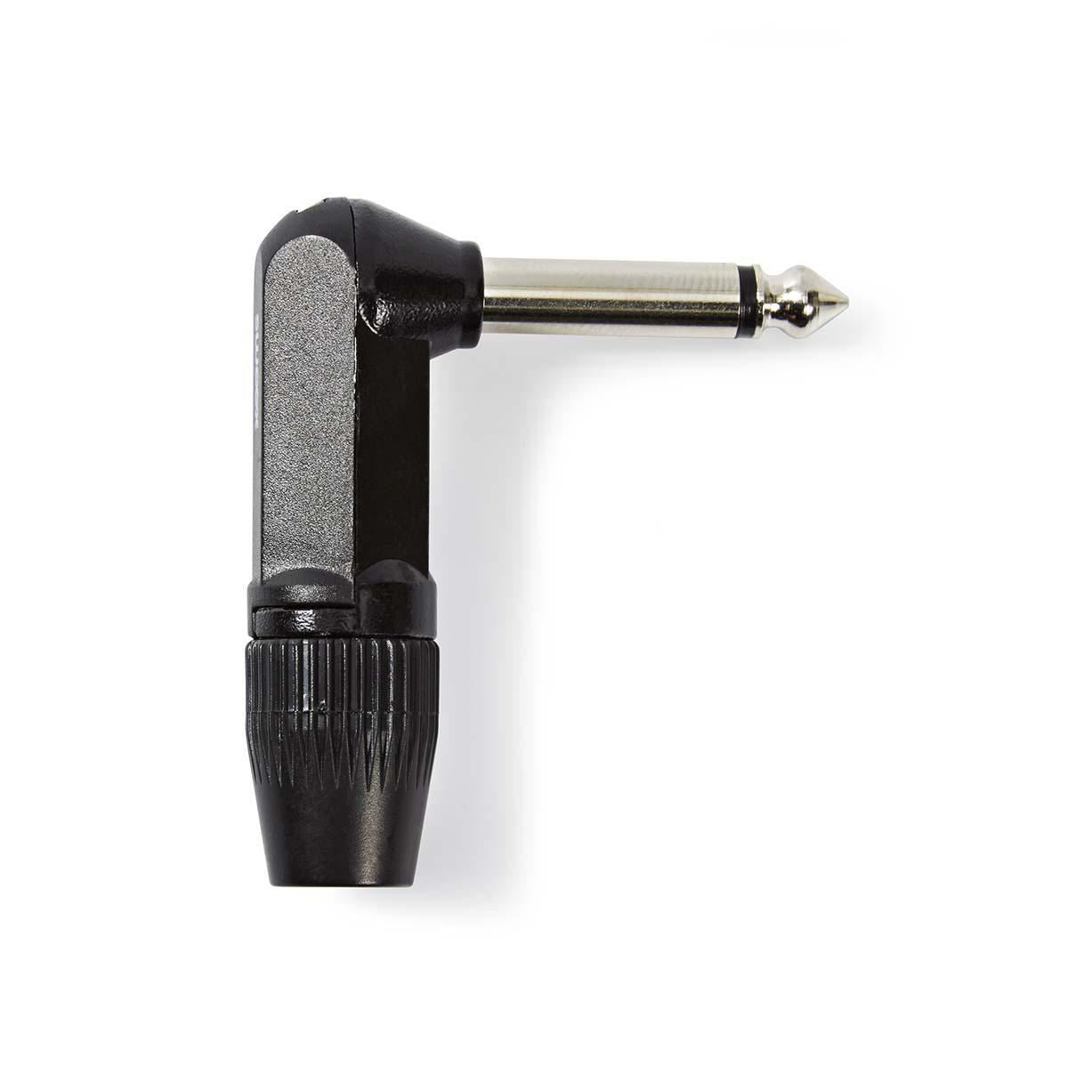 Nedis 6.35 mm 1/4" Jack Connector | Angled | Male | Nickel Plated | Solder | Cable input diameter: 8.0 mm | Aluminium | Black | Polybag | 1 pcs