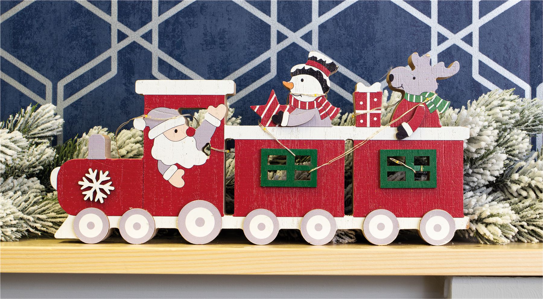 Battery Powered Christmas Train LED Light Ornament with Santa Snowman and Reindeer