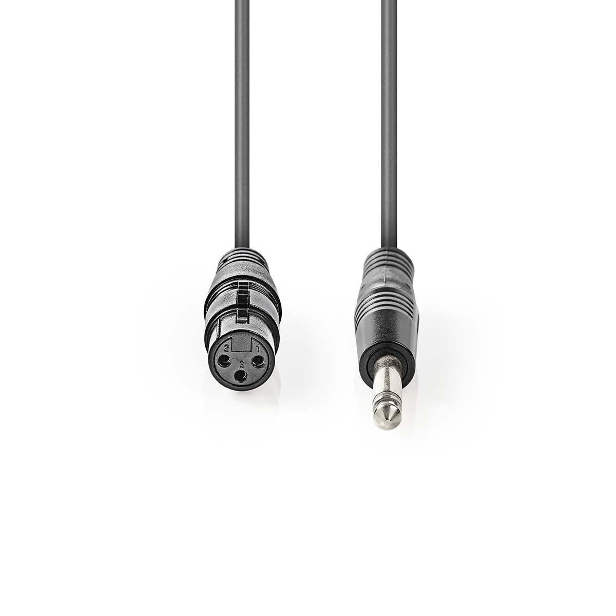 Nedis Unbalanced Audio Cable | XLR 3-Pin Female | 6.35 mm Male | Nickel Plated | 3.00 m | Round | PVC | Dark Grey | Carton Sleeve