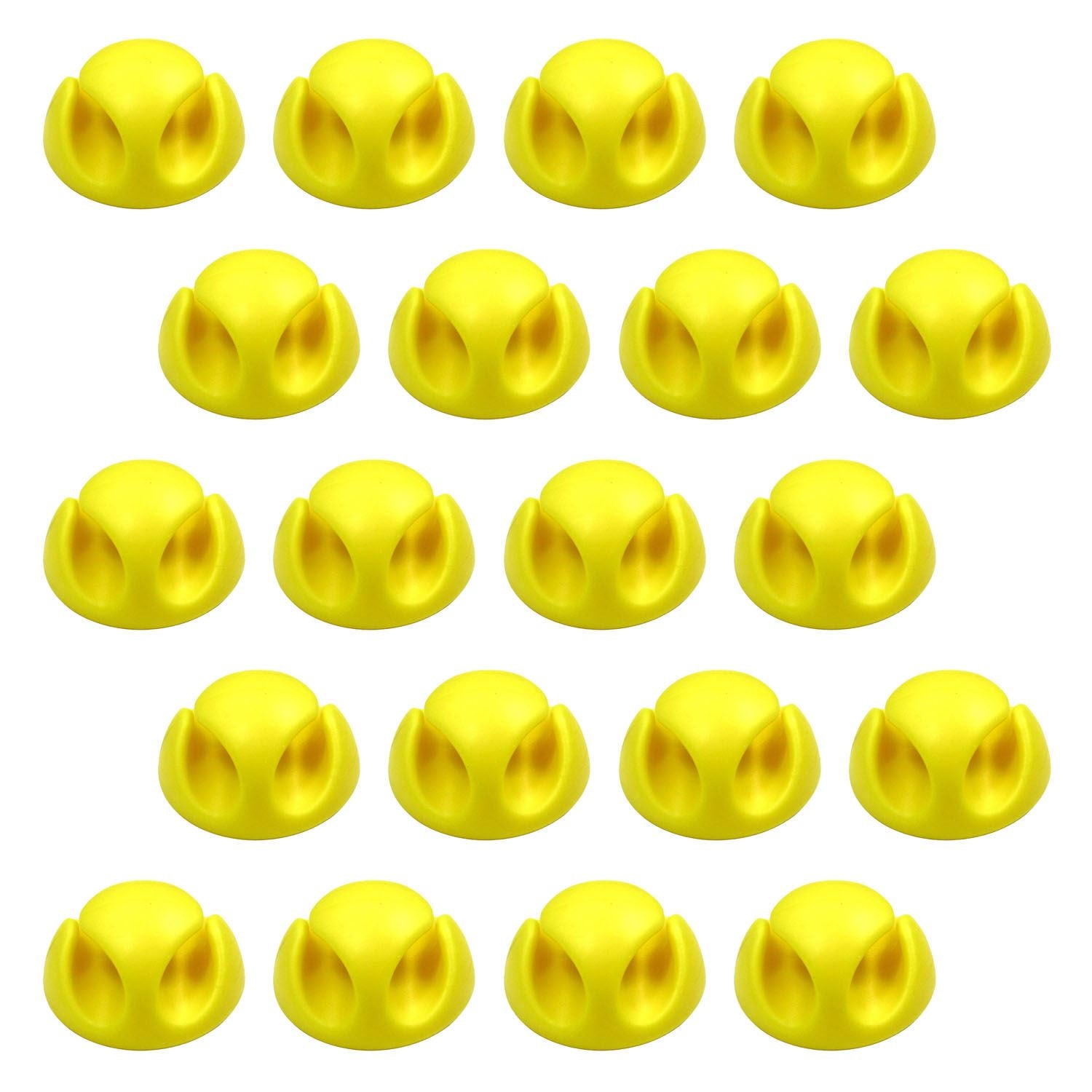 Ex-Pro 20 Pack Double Cable Desk Tidy Clips, Self Adhesive Cord Holder Clips for USB Power Wire PC Office Home, Yellow