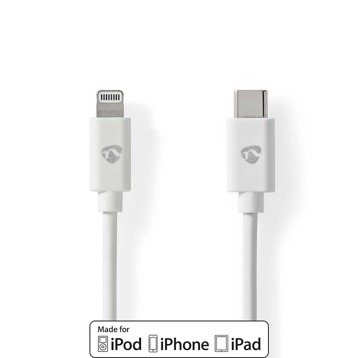 Nedis Lightning Cable | USB 2.0 | Apple Lightning 8-Pin | USB-C™ Male | 480 Mbps | Nickel Plated | 1.00 m | Round | PVC | White | Label