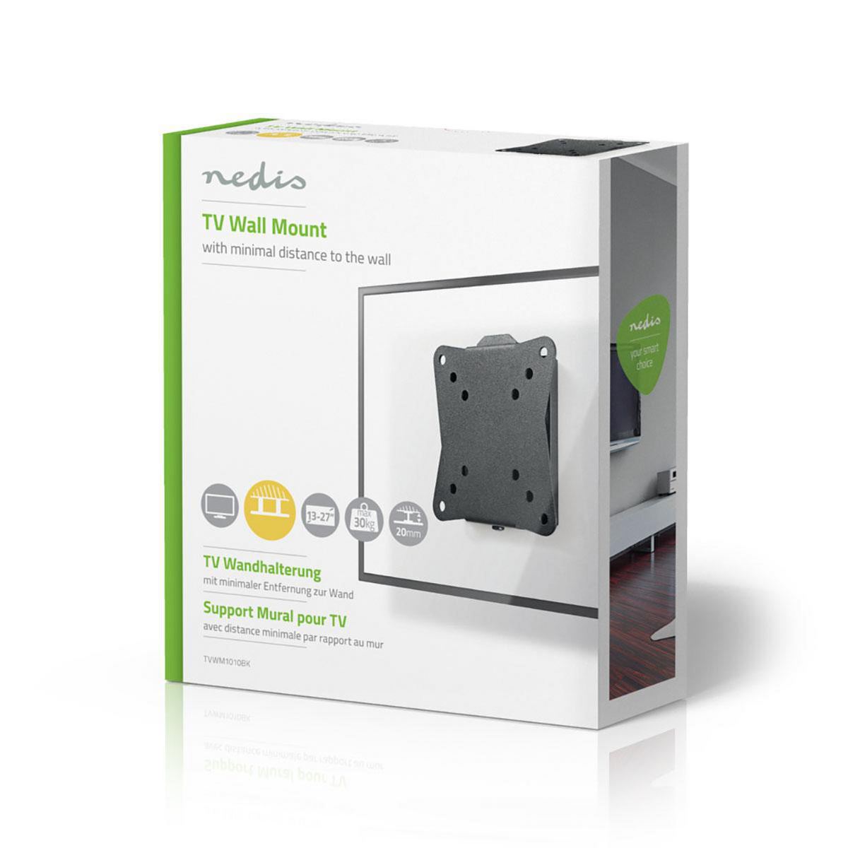 Nedis Fixed TV Wall Mount | 13 - 27 " | Maximum supported screen weight: 30 kg | Minimum wall distance: 20 mm | Steel | Black