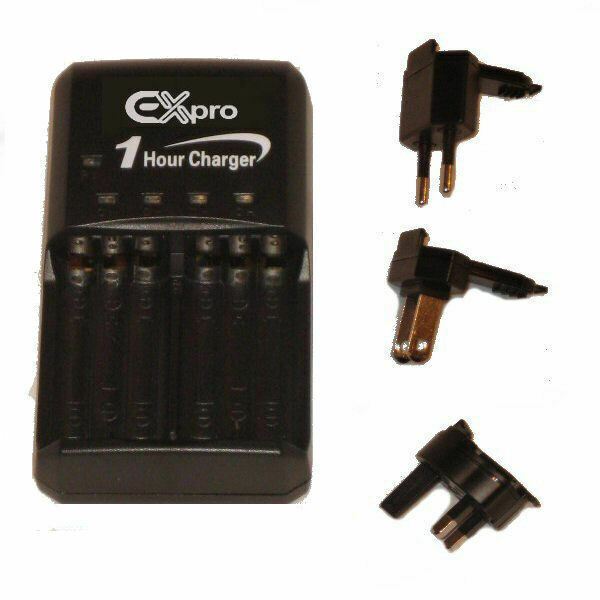 Ex-Pro Ultra Fast 1 Hour Battery Worldwide Travel Charger for AA, AAA Batteries.