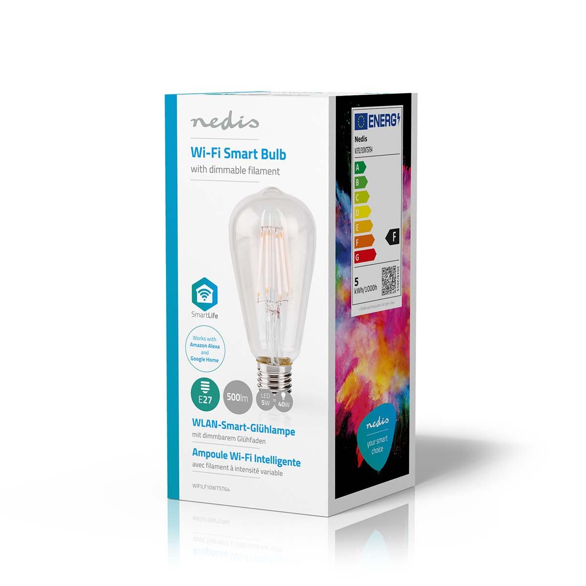 Nedis SmartLife LED Filament Bulb | E27 | 500 lm | 5 W | Warm White | 2700 K | Glass | Android™ / IOS | ST64 | 1 pcs