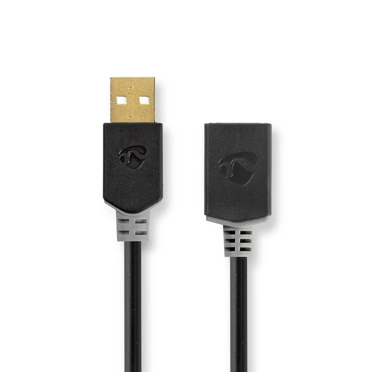 Nedis USB Cable | USB 2.0 | USB-A Male | USB-A Female | 480 Mbps | Gold Plated | 2.00 m | Round | PVC | Anthracite | Box