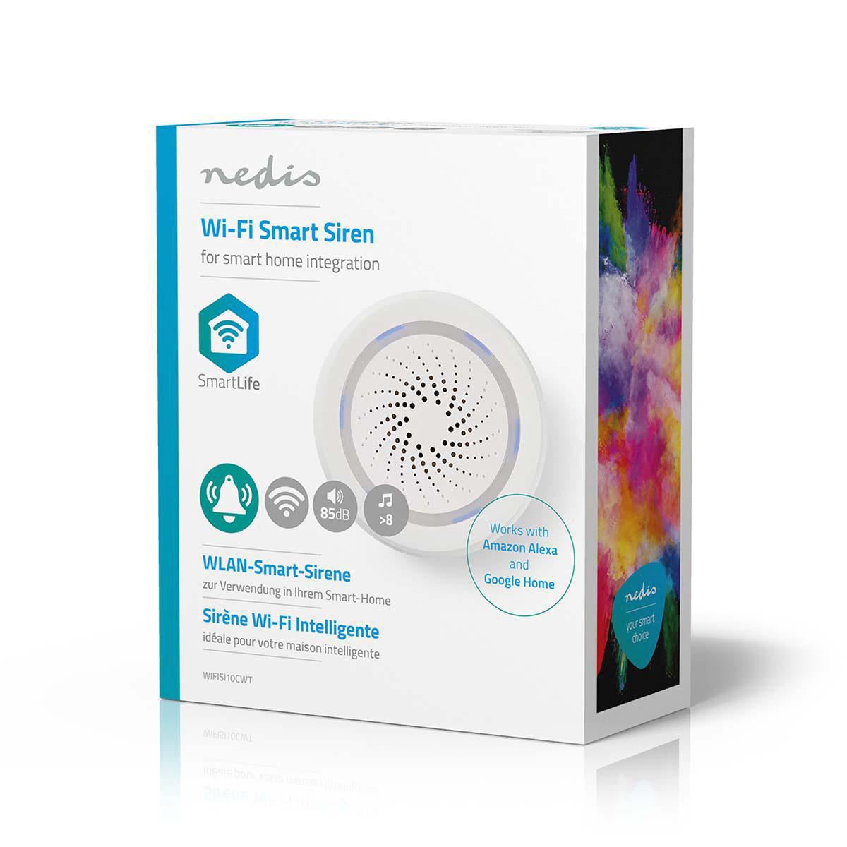 Nedis SmartLife Wi-Fi Siren for Alarm or Chime, 85 dB, Voice Control via Alexa or Google Home