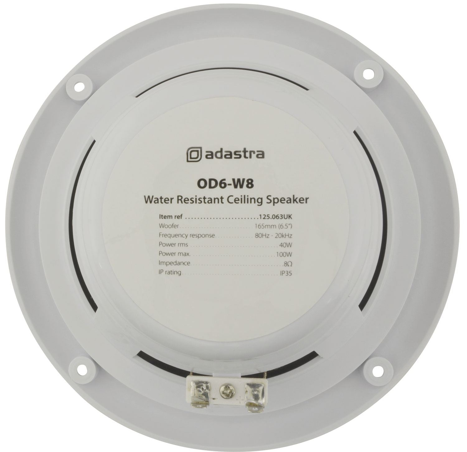Adastra 0D6-W8 Water Resistant Ceiling Speaker, 16.5cm (6.5"), 100W max, 8 ohms, White (Pair)
