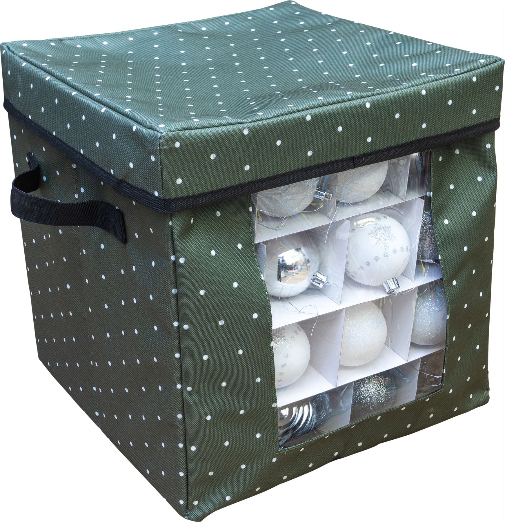 Christmas 64 Compartment Bauble Decoration Storage Box with Zip Closure and Side Handle - Green